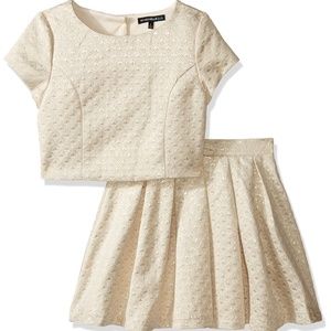 My Michelle Girls Ivory Brocade Cap Sleeve Pleated Skirt Top Set Outfit Size 14